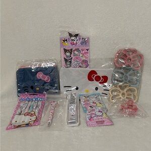 Hello Kitty Bundle #1 - Wallet, Pouch, Pens, Hair Clips, Erasers, Stickers, More